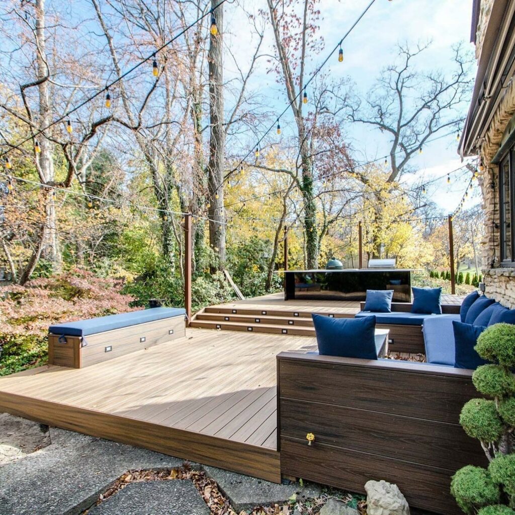 amazing garden with blue pillows